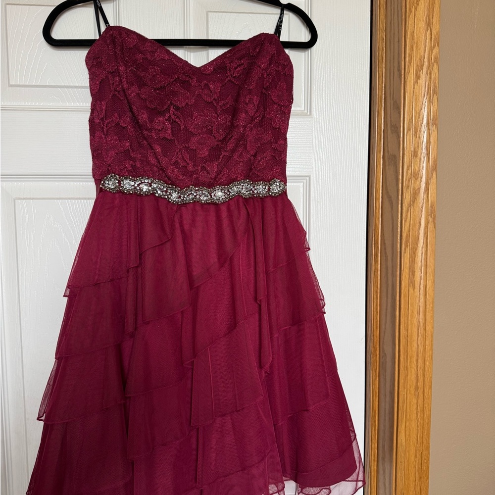 As U Wish Deep Red Lace Dress with Satin Bow